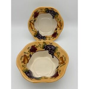 Home Interiors Sonoma Villa Handpainted Fruit Bowls Set of 2 Grapes Pears 6.5"